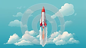 Minimal Rocket Illustration Soaring Into Heavenly Skies