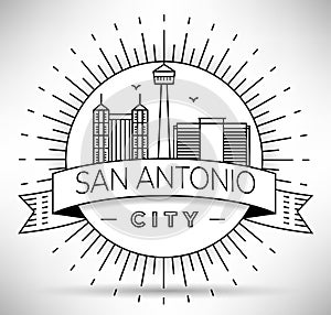 Minimal San Antonio City Linear Skyline with Typographic Design