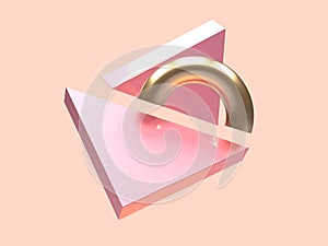 minimal scene pink gold metallic geometric shape levitation 3d render abstract symbol