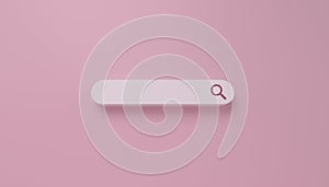 Minimal search bar in white on pink background. web search concept