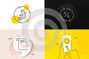 Minimal set of 3d chart, Loan percent and Calendar line icons. For web development. Vector