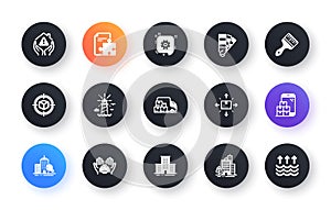 Minimal set of Builders union, Brush and Buildings flat icons for web development. For design. Vector