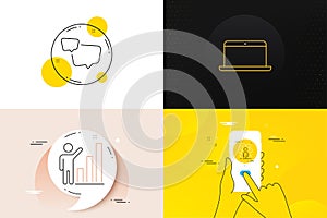 Minimal set of Difficult stress, Laptop and Graph chart line icons. For web development. Vector