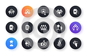 Minimal set of Employees teamwork, Income money and Restaurant app flat icons for web development. For design. Vector
