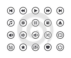 Minimal Set of Media Player Glyph Icons