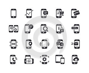 Minimal Set of Mobile Phone Glyph Icons