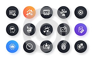 Minimal set of Musical note, Weariness and Cloud network flat icons for web development. For design. Vector