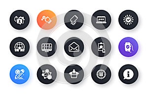 Minimal set of Project edit, Calculator target and Get box flat icons for web development. For design. Vector