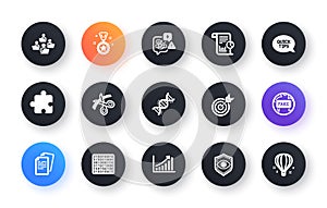 Minimal set of Scissors, Documents and Graph chart flat icons for web development. For design. Vector