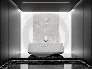 Minimal style black and white bathroom 3d render