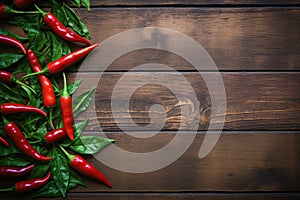 Minimal Style Chilis on Rustic Wooden Background AI Generated