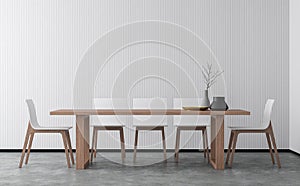 Minimal style dining room 3d rendering image.