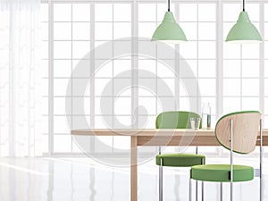 Minimal style dining room 3d rendering image.T