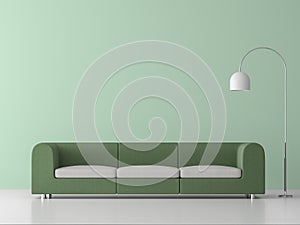 Minimal style living room with green sofa 3d render
