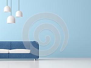 Minimal style living room interior with blue wall 3d render