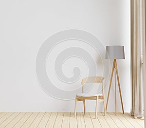 minimal style living room with wooden floor ,white wall,big couch,big window,wooden cabinet wall for mock up