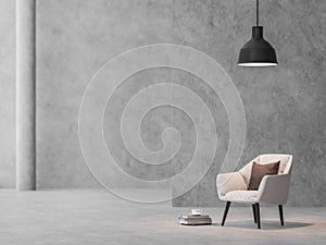 Minimal style loft living room focus on the chair 3d render