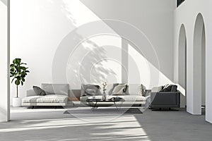 Minimal style loft style living room with white empty wall for copy space 3d render