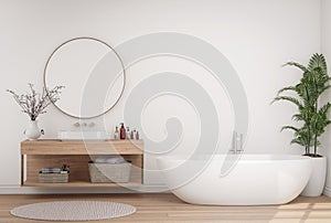 Minimal style modern contemporary white bright bathroom 3d render