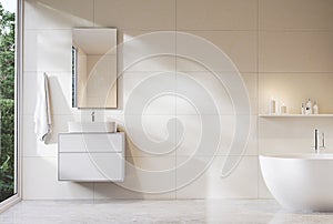 Minimal style modern white bathroom with copy space 3d render