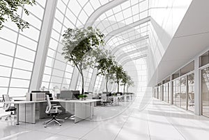 Minimal style modren white high and open office 3d render