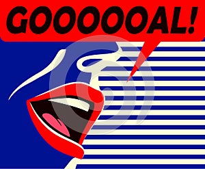Minimal style mouth of soccer supporter shouting goal celebrating his team vector illustration