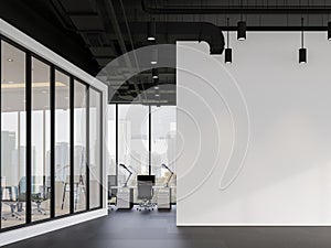 Minimal style office with empty white wall 3d render