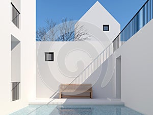 Minimal style pool courtyard 3d render