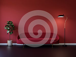 Minimal style sofa in empty red wall room 3d render