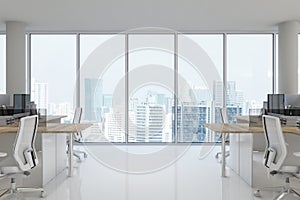 Minimal style white office with city view 3d render