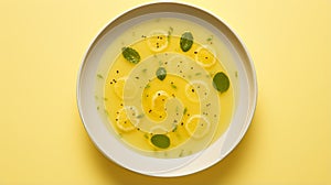 Minimal And Stylish Lemon Soup Doodle On Yellow Surface