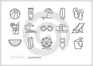 Summer line icon set for the warm months