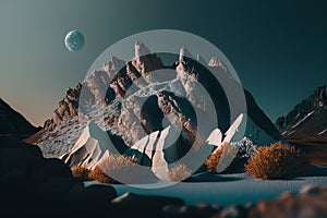 minimal surreal mountain landscape. Background for branding. Illustration AI Generative