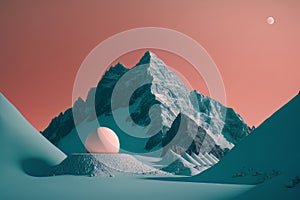 minimal surreal mountain landscape. Background for branding. Illustration AI Generative