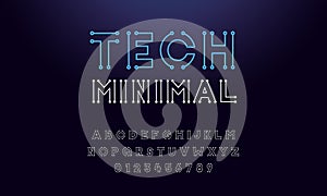 Minimal tech circuit font. Vector thin line digital typeface letters and numbers. Futuristic, technology and science, computer,