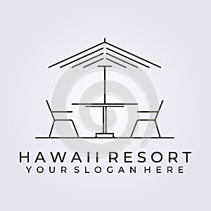 Minimal terrace cafe restaurant , coffee shop logo icon sign symbol vector illustration design hawaii resort