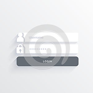 Minimal user interface login form design with shadows