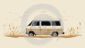 Minimal Van In The Grass Vector Illustration