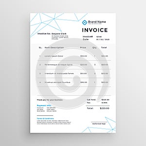 Minimal vector invoice template design