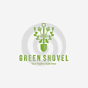 Minimal Vintage Shovel Digging Garden Logo, Illustration Vector Design of Gardening Evergreen Concept