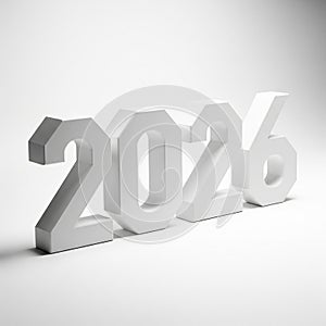Minimal White '2026' 3D Numbers