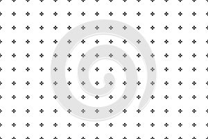 Minimal white geometric background with small black crosses. Clean abstract pattern. Seamless vector illustration