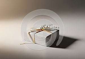 Minimal White Gift Box On Neutral Background