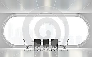 Minimal white meeting room 3d render photo