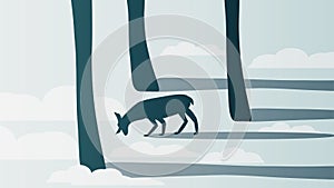 Minimal Winter Forest Scene with Stag - Vector Illustration