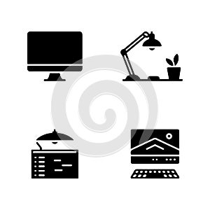 Minimal Workspace Setup Solid Icons Set for Minimal Design