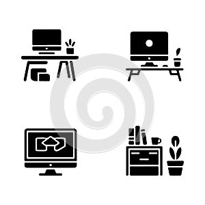 Minimal Workspace Setup Solid Icons Set for Office Style