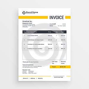 Minimal yellow invoice template vector design