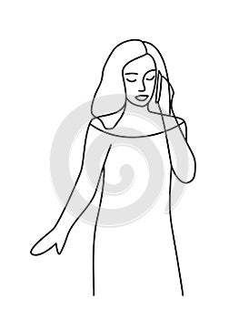 Minimalism hand drawn female vector portrait in modern abstract one line drawing graphic style. Decor print, wall art, creative