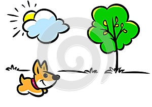Minimalism illustration dog walk nature joy